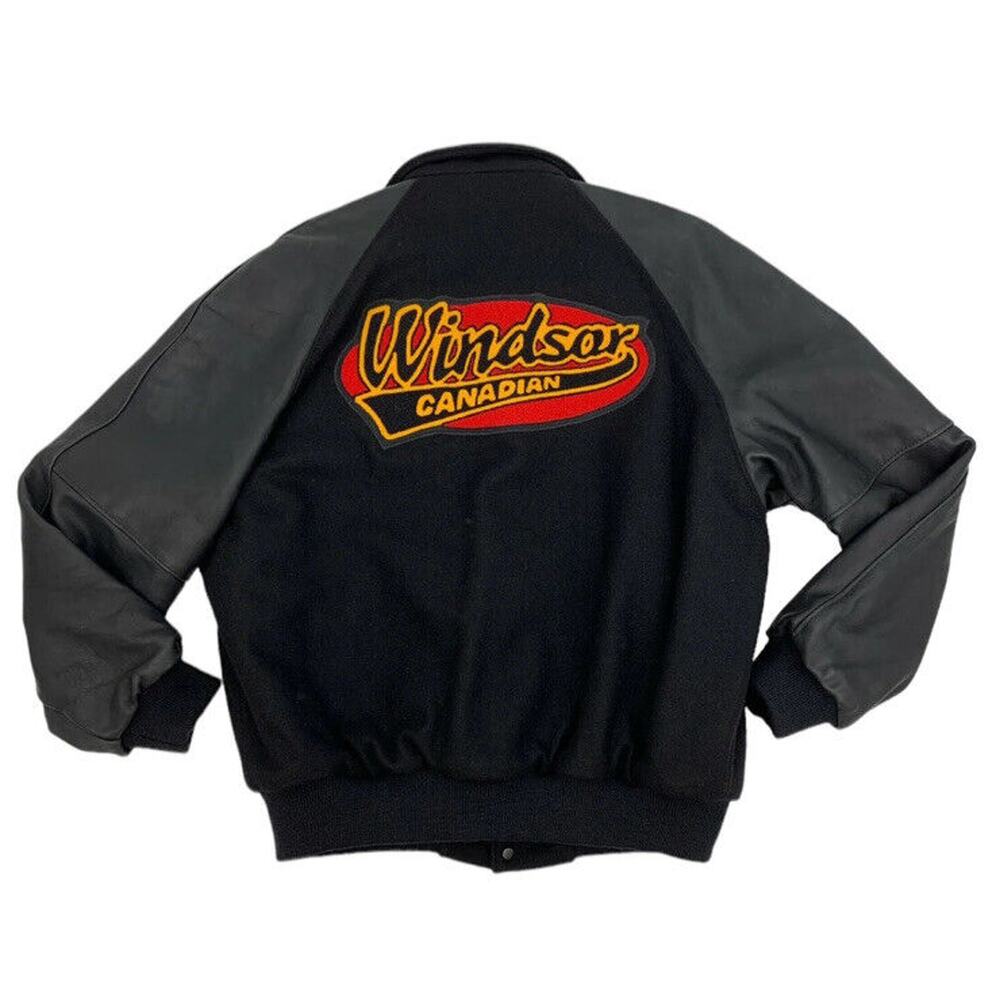 Vintage Windsor Canadian Whiskey Wool / Leather Jacket Men's Size L Made USA 90s